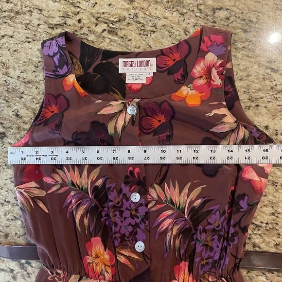 Vintage Whimsygoth 90s Maggie London Dress Size 4 Petites Silk Floral Belted - Picture 10 of 12